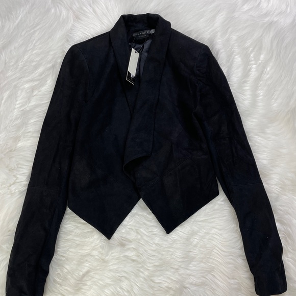 NWT $898 Alice + Olivia Harvey Suede Leather Open Front Jacket Coat - Picture 5 of 9